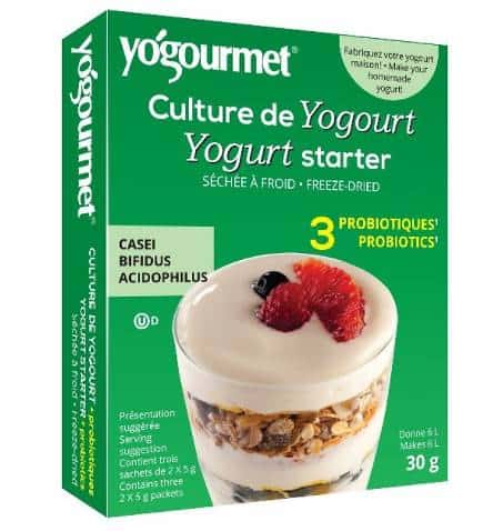 Boite de culture de yogourt yogourmet avec 3 probiotiques pour yogourt maison